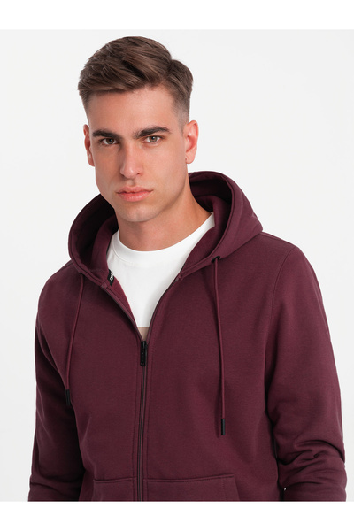 OMBRE Unzipped cotton men's BASIC sweatshirt - maroon V3 OM-SSBZ-0160 S