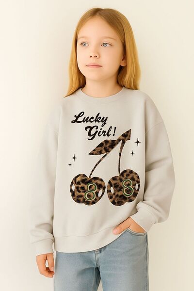 BENROMA 3-нишка джърси Lucky Girls Cherry Print унисекс детска суитшърт
