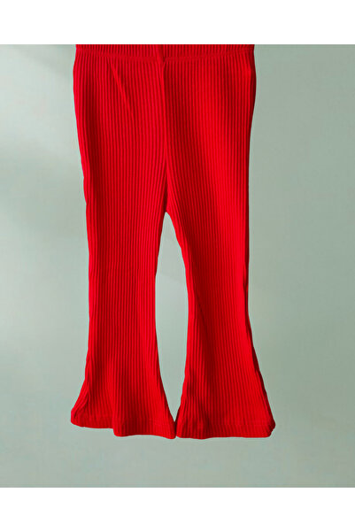 bebeglee Vovido-Kırmızı Kız Bebek 2’li Takım – Fırfırlı İşlemeli Yaka Detaylı Sweatshirt ve Fitilli Tayt