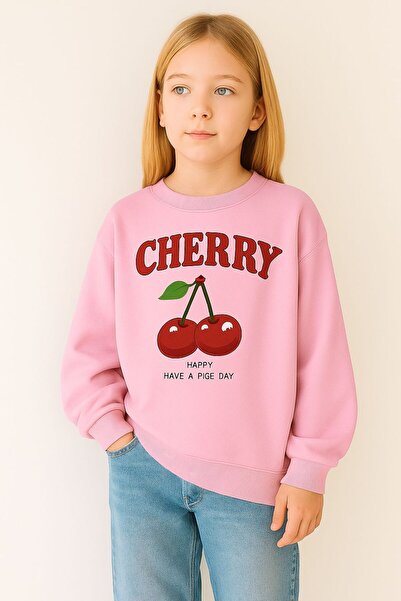 BENROMA Παιδικό φούτερ με στάμπα κεράσι, 3 νήματα, χτενισμένο βαμβάκι, unisex