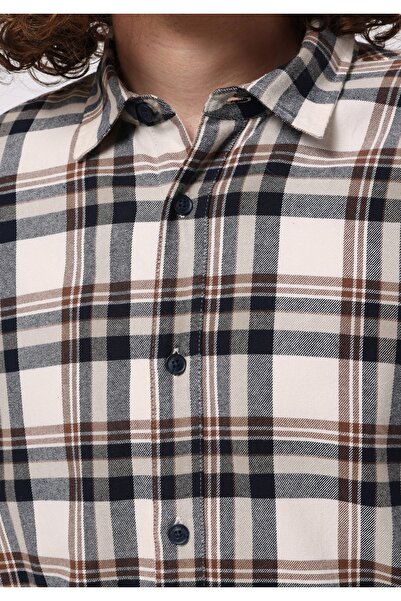 Colin's Regular Fit Shirt Neck Ekoseli Erkek Ekru Uzun Kol Gömlek