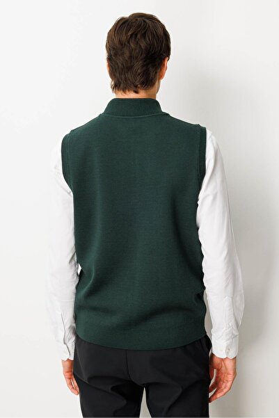 Desen Triko Men's Judge Collar Steel Knit Wool Vest Green