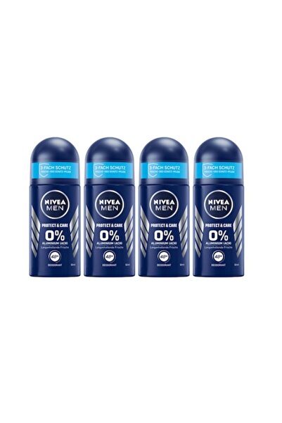 NIVEA Set 4 x Deodorant Roll-On MEN 50ml, Protect&Care, Anti-urme albe, revir...