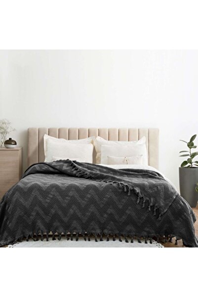 Viaden Recycled cotton tassel throw 200x230cm, Naomi Anthracite