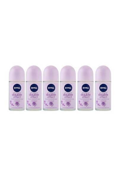 NIVEA Set 6 x Deodorant Roll-On pentru femei 50ml, Efect dublu, Anti-pete alb...