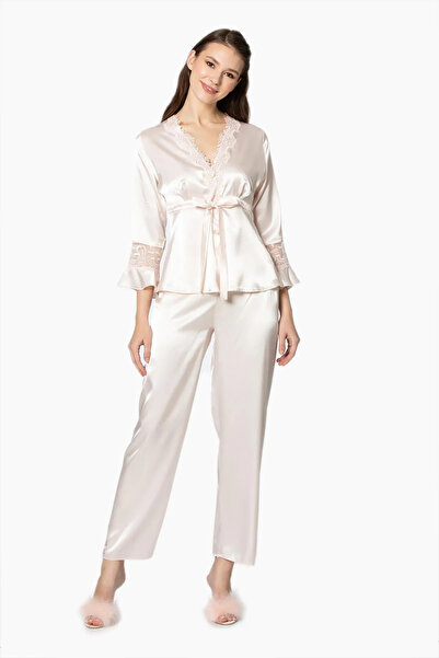 Mavelle Women's Pearl 6-Piece Bridal Dowry Set Nightgown & Dressing Gown & Pajama Set & Shorts Set with Slippers as a Gift