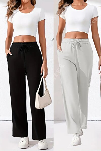 BERYY MODA Χειμερινό σετ 2 τεμαχίων μαύρο-γκρι αθλητικό παντελόνι φόρμας, υψη...