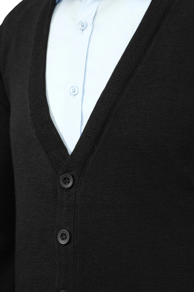 Çizgi Triko Men's Plus Size Buttoned Cardigan with Pockets Solid Color Steel Knit Classic Fit - 5200Mb