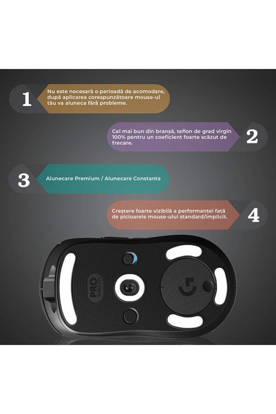 PadForce Picioare de mouse pentru Logitech G Pro prima generație, versiunea Ice, alunecare lină, picioare de schimb pentru gaming