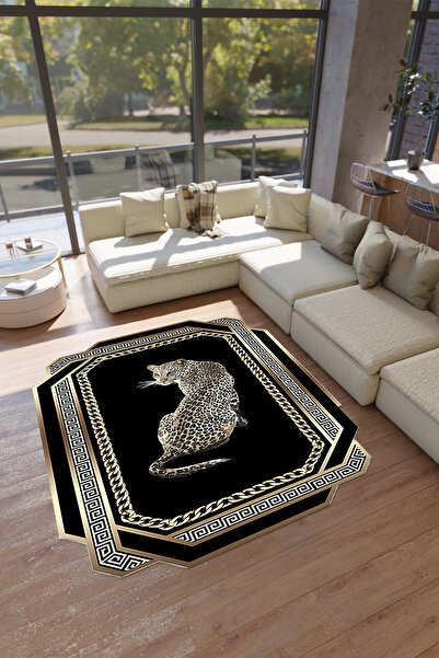 THEMODERNHANE Leopar Desenli Dijital Baskılı Makinede Yıkanabilir Kaymaz Leke...