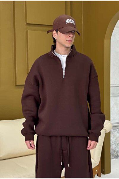 serline Basic Premium Oversize Yarım Fermuar Sweatshirt
