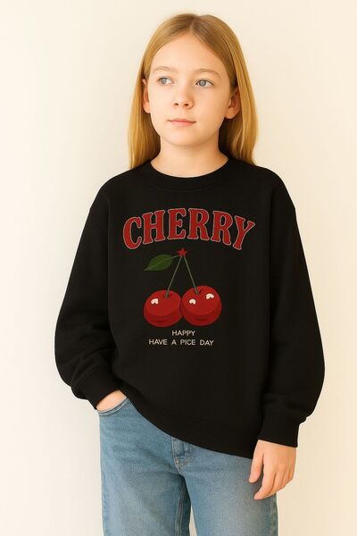 BENROMA 3-слойна памучна унисекс детска блуза с черешови мотиви