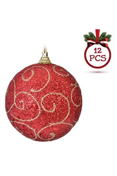 Jumbo Set ornamente de brad de Crăciun modele cu sclipici roșu-auriu Ø6 cm - 6 buc