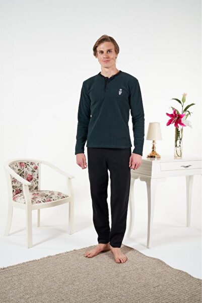 Estiva Solid Color Long Sleeve Fleece Men's Pajama Set