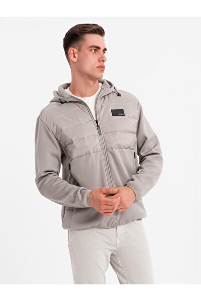 OMBRE Men's lightweight jacket with hood and decorative quilting - ash V3 OM-JANP-0160