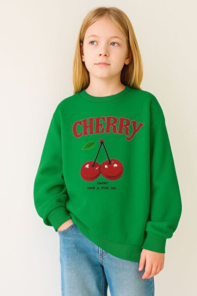 BENROMA Παιδικό φούτερ με στάμπα κεράσι, 3 νήματα, χτενισμένο βαμβάκι, unisex