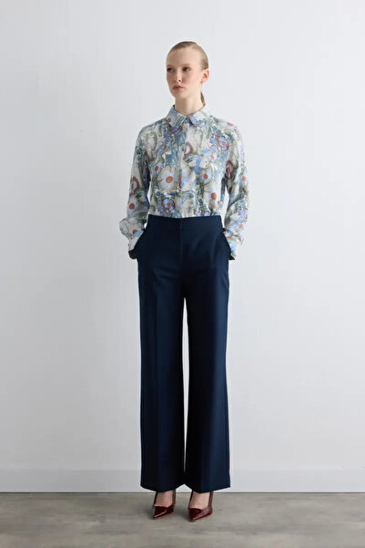 Gusto Wide Leg Glitter Striped Trousers - Navy Blue