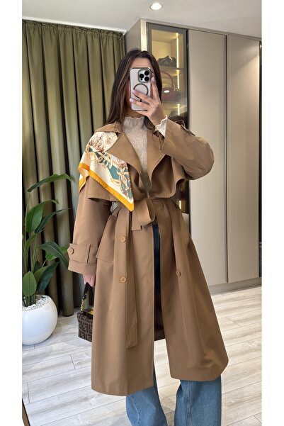 Meyssa Dökümlü Pelerin Detaylı Astarlı Kuşaklı Trençkot