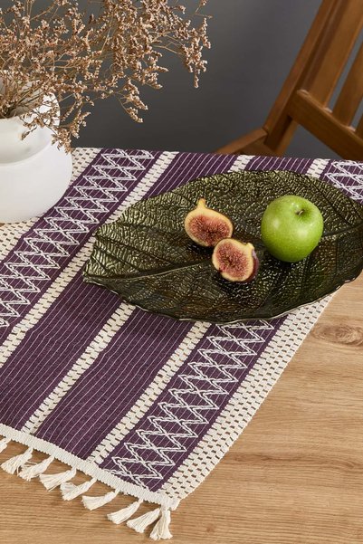 Lora Bianca Rustic Purple Cotton Tablecloth Runner 35X145 cm