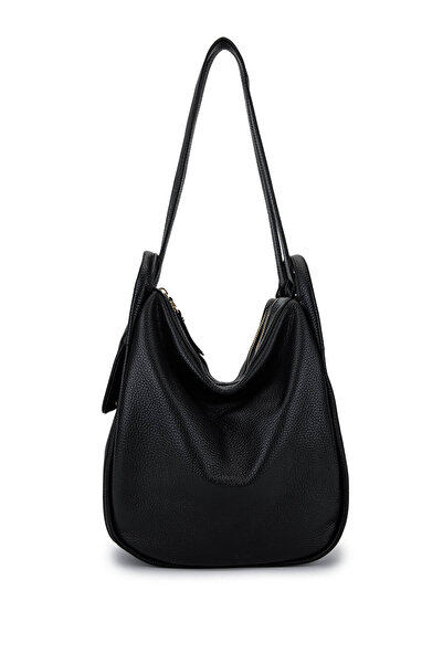 Bruno Rossi حقيبة ظهر وحقيبة كتف نسائية من الجلد الطبيعي باللون الأسود