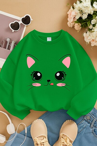 DM DOLCE MORE 3-слойна памучна унисекс детска блуза с котешки принт