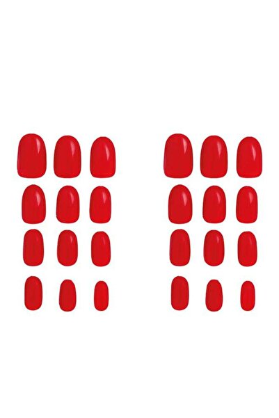 KATYA مجموعة أظافر صناعية لامعة مع مبرد أظافر، 24 قطعة باللون الأحمر