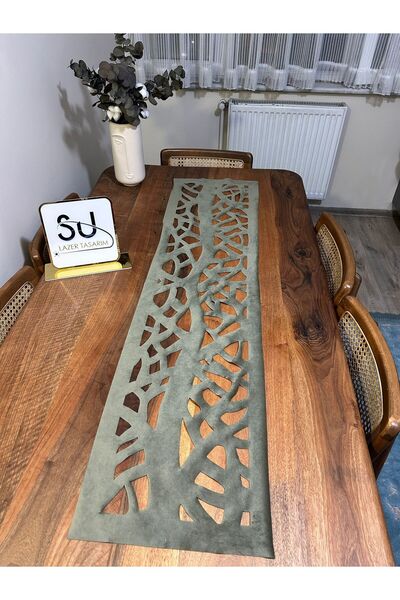 EHA LAZER White and Khaki Runner with Tree Pattern