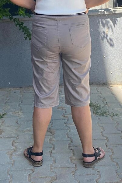 Mia Butik Plus Size Stone Color Elastic Waist Capri