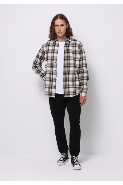 Colin's Regular Fit Shirt Neck Ekoseli Erkek Ekru Uzun Kol Gömlek