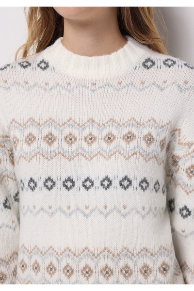 Colin's Regular Fit Yuvarlak Yaka Baskılı Kadın Çok Renkli Kazak