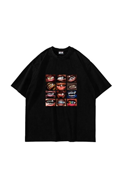 Bak Moda Μαύρο μπλουζάκι με στάμπα Grillz Oversize Unisex