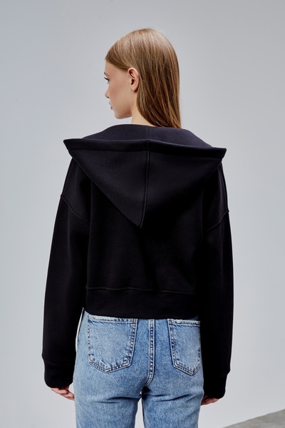 COMBİNE MİCHAİL Hanorac crop negru de bază cu glugă pentru femei