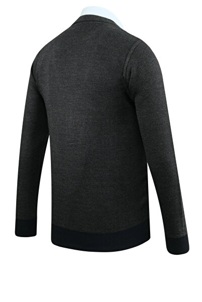 Çizgi Triko Men's Plus Size Buttoned Cardigan with Pockets Patterned Steel Knit Classic Fit - 5208Mb