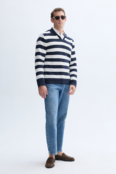 Mudo Color Blocked Polo Neck Knitwear Sweater