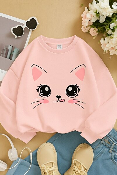 DM DOLCE MORE 3-слойна памучна унисекс детска блуза с котешки принт