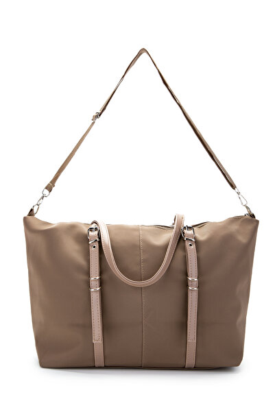 minebag Faux Leather Women's Shoulder Bag with Pocket Detail Glide Mink