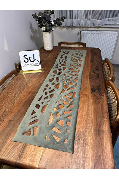 EHA LAZER White and Khaki Runner with Tree Pattern