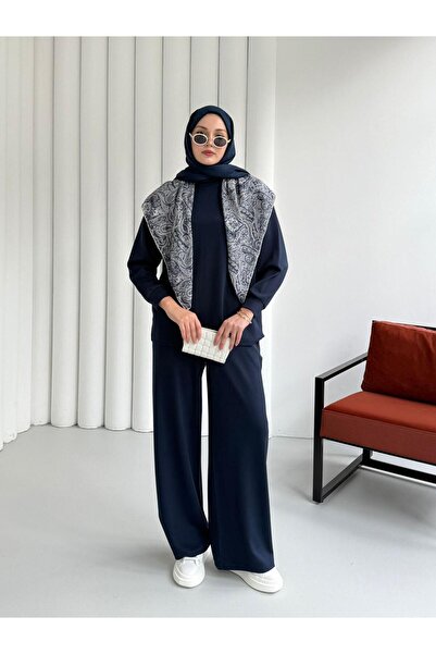 Hatun Atila Tunic with Zipper Detail on the Back and Wide-Leg Pants Set 8916 ...
