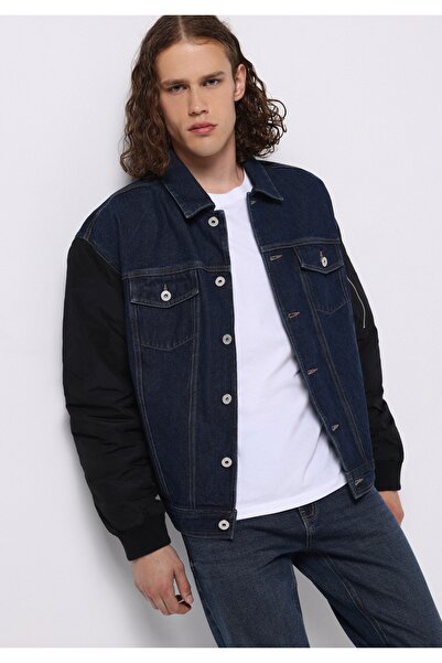 Colin's Oversize Fit Düğmeli Astarsız Erkek Koyu Mavi Ceket