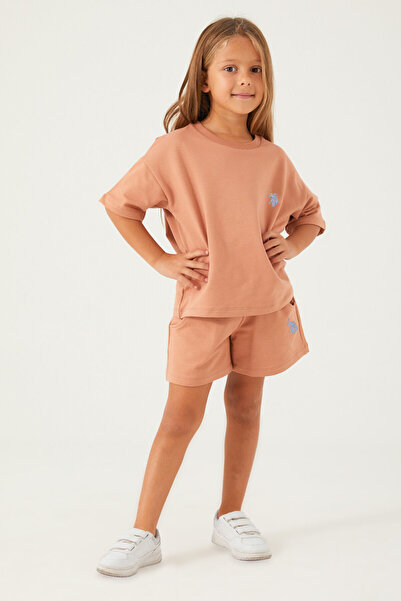 U.S. Polo Assn. U.S. Polo Assn Plain Open Naive Açık Kahve Kız Çocuk Şort Takım
