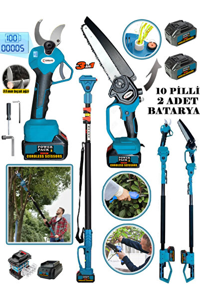 Cros LOMBARD LX 3 Lü Bahçe Set 55 MM Budama Makası + Otomatik Yağlamalı Dal K...