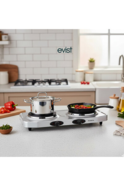 EVİST 2 Gözlü Elektrikli Ocak – 2500W Güç, Paslanmaz Çelik Gövde, Taşınabilir ve Pratik Kullanım
