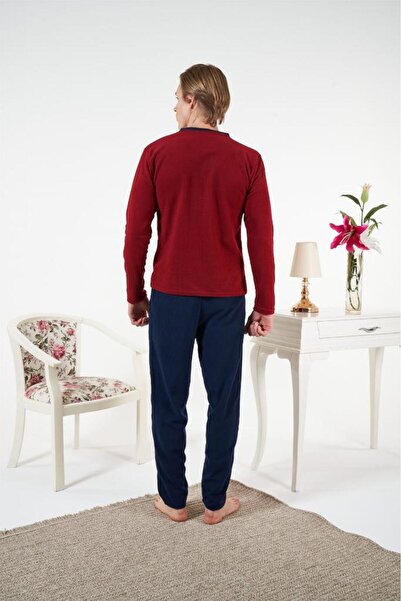 Estiva Μονόχρωμο Σετ Ανδρικής Πιτζάμα με μακρυμάνικο φλις