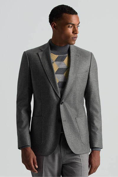 Hemington İtalyan Yün Kaşmir Karışım Gri Blazer Ceket