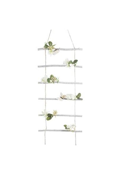 SHOPIENS Scară decorativă suspendată din lemn, albă, cu flori, fluturi și fru...