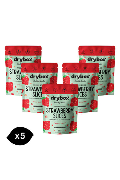 DRYBOX 5'li Paket Şekersiz Dondurarak Kurutulmuş Çilek Dilim Doğal Atıştırmal...