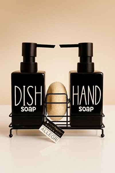 ALLEGRI Dozator de săpun lichid din ceramică neagră de 500 ml, pachet de 2 – ...