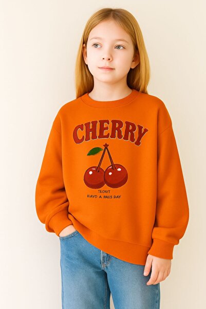 BENROMA 3-слойна памучна унисекс детска блуза с черешови мотиви