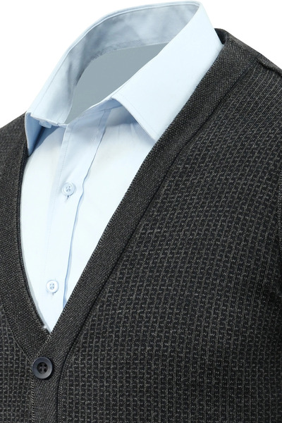 Çizgi Triko Men's Plus Size Buttoned Cardigan with Pockets Patterned Steel Knit Classic Fit - 5208Mb