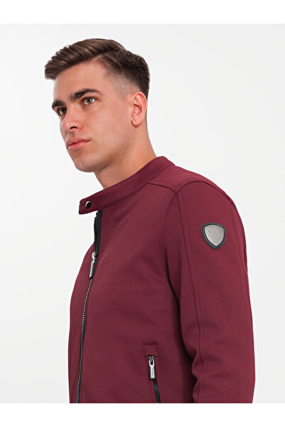 OMBRE Men's BIKER jacket in structured fabric - maroon V2 OM-JANP-0138
